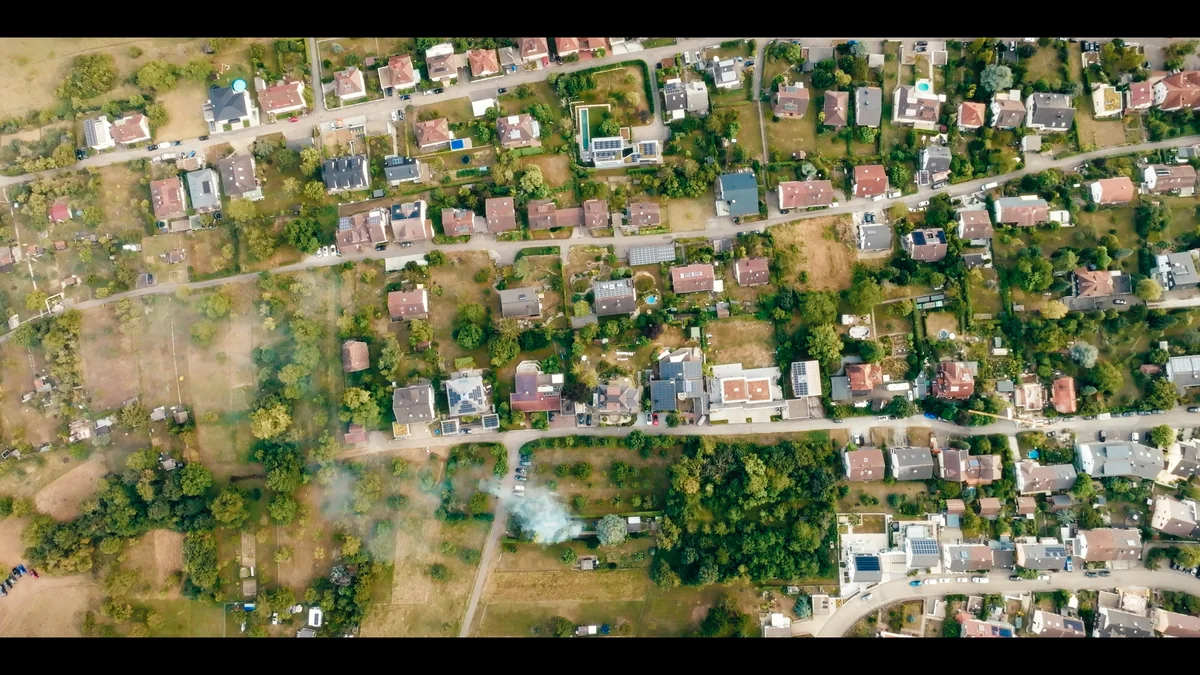 Top-down aerial view of an urban landscape