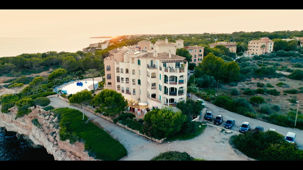 Aerial view of a hotel setting