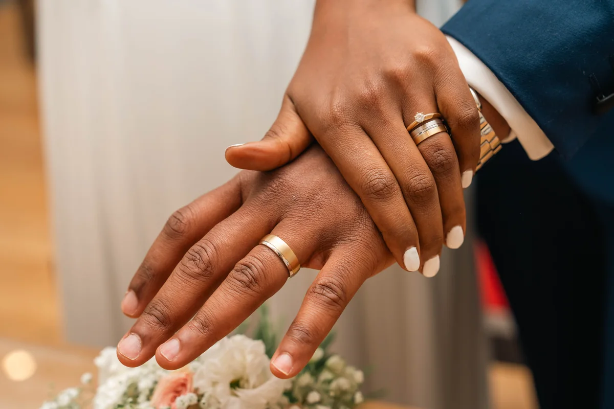 Close-up of joined hands with rings