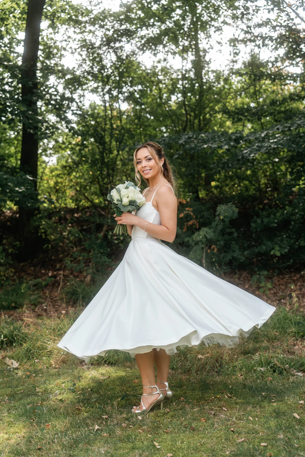 Wedding dress in flowing motion