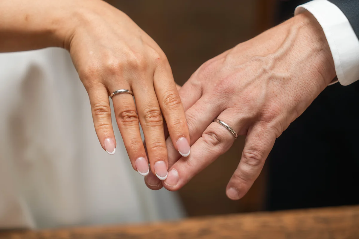 Wedding couple's hands with rings