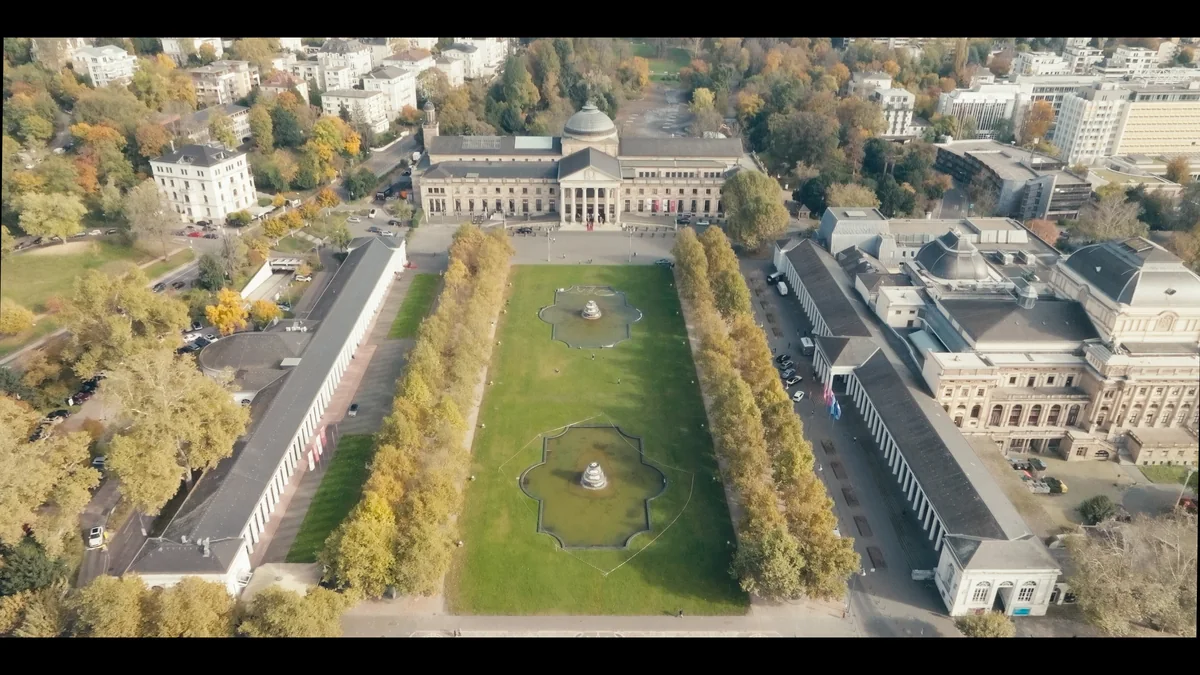 Aerial view across a cityscape